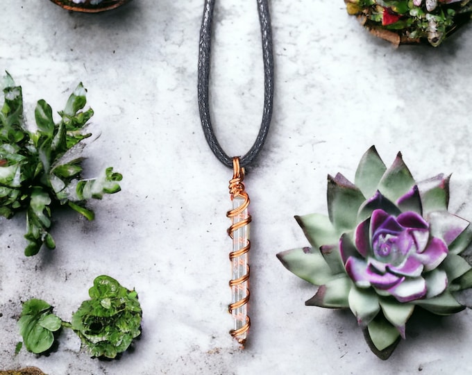 Wire Wrapped Clear Quartz Crystal Pendant