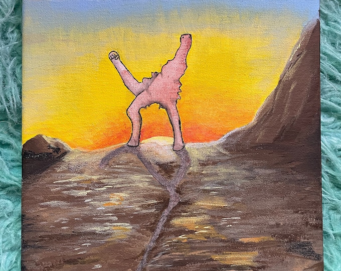 Original Sunset Mountain Painting: Drip Monster Art