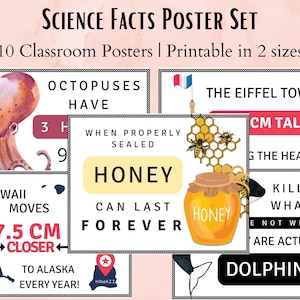 Fun Science Facts Classroom Poster Set, Science Classroom Decor, Life Science, Ankergrafiek, Biologie klas, middelbare school klas cadeau