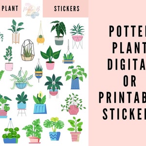 Cute Modern Indoor Plant Stickers for digital or printable planners, bullet journals, Goodnotes, or as printable sticker sheets
