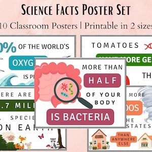 Fun Science Facts Classroom Poster Set V2, Science Classroom Decor, Life Science, Anchor Chart, Biology classroom, middle school classroom