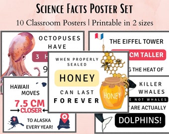 Fun Science Facts Classroom Poster Set, Science Classroom Décor, Life Science, Anchor Chart, Biology classroom, middle school classroom gift