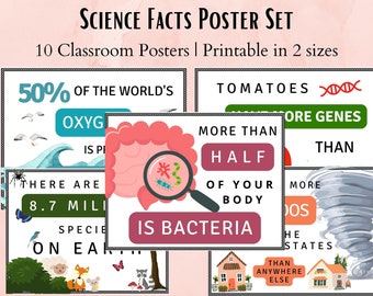 Fun Science Facts Classroom Poster Set V2, Science Classroom Décor, Life Science, Anchor Chart, Biology classroom, middle school classroom