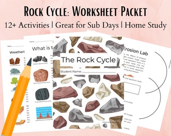 The Rock Cycle Science Worksheet Packet for Middle School Science Class, Homeschool Curriculum, Earth Science Teacher, Sub plan, Printable