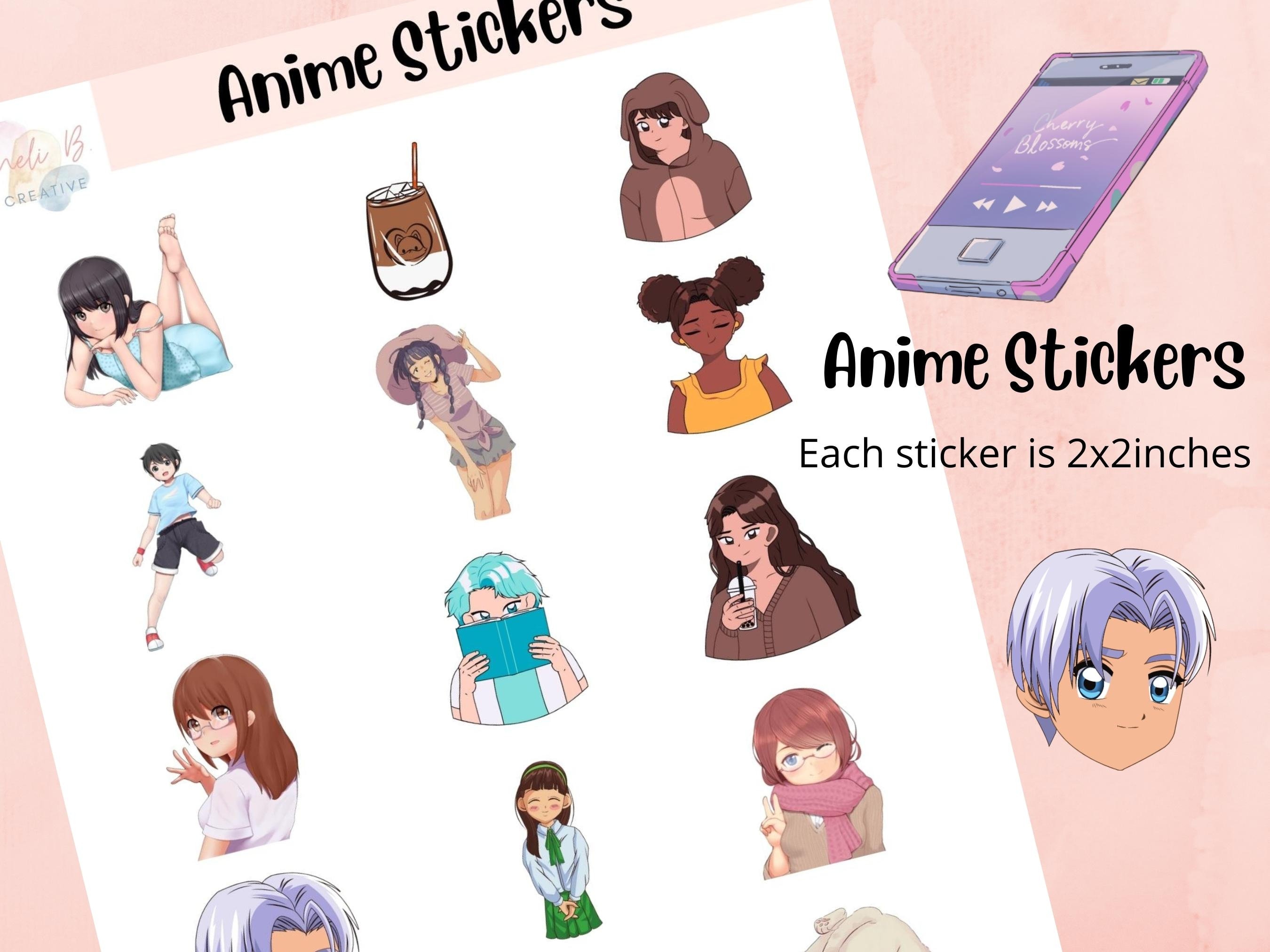 Super Cute Anime Girl Sticker Sheet, Digital and Printable Stickers for ...