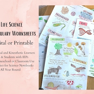 Life Science Vocabulary STEAM Worksheets, Middle School Science, Classroom Curriculum, Homeschool Science, Science Teacher, printable, 7th