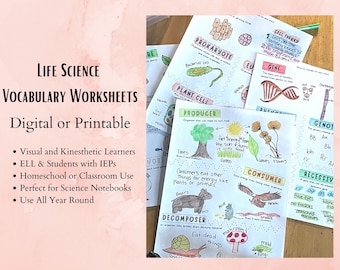 Life Science Vocabulary STEAM Worksheets, Middle School Science, Classroom Curriculum, Homeschool Science, Science Teacher, printable, 7th