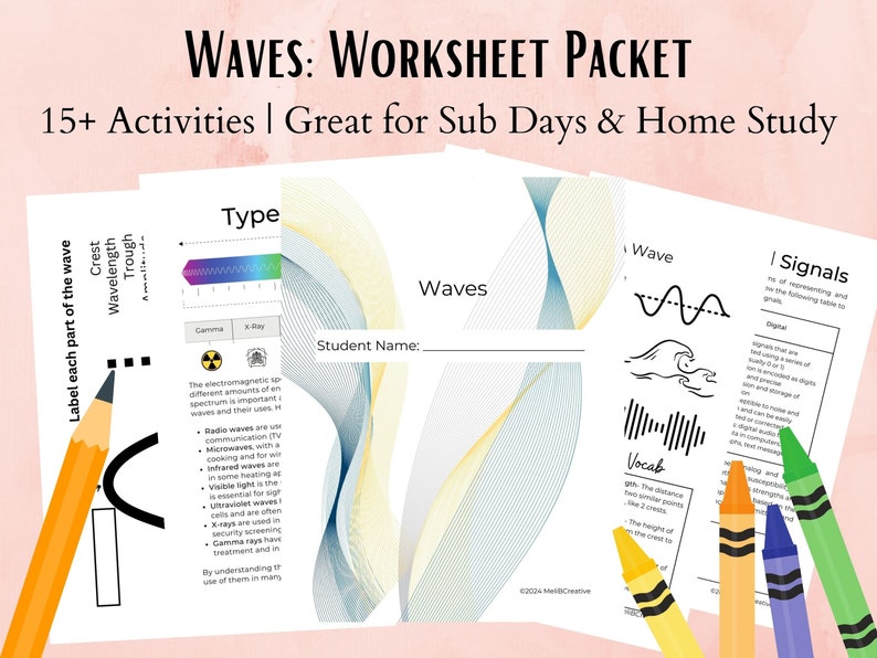 Wave Length Fun Activity Electromagnetic Waves Physical Science Worksheet Packet for Middle ...