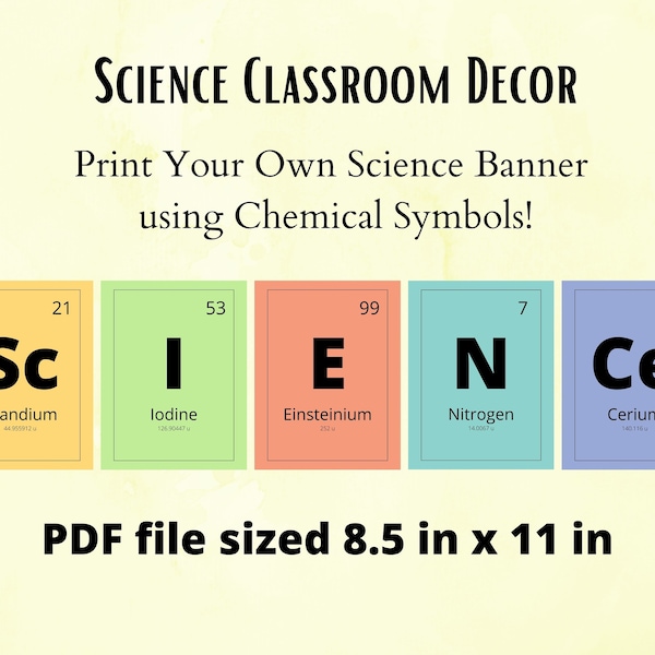 Science Classroom Banner with Chemistry Symbols, Science Classroom Décor, Life Science, Biology classroom, middle school classroom, gift