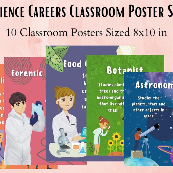 Science Careers Classroom Poster Set, Science Classroom Décor, Women in Science, Anchor Chart, STEM Careers, Math Classroom Decor, gift