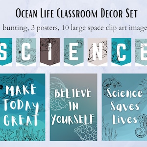 Ocean Sea Classroom Decor Set, Ocean Animals, Science Teacher, middelbare school science, STEM, Science Posters, Earth Science, Afdrukbare pdf