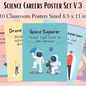 Wetenschap carrière klas poster set V.3, wetenschap klas decor, vrouwen in de wetenschap, anker grafiek, STEM carrière, wiskunde klas decor, cadeau