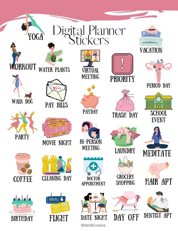 Everyday Planner Stickers for Printed or Digital Planners, Goodnotes,  Bullet Journal, Clipart, iPad Planners, Daily Planning Icons 