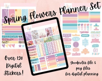 Spring Flowers Digital Planner Stickers Set, GoodNotes Stickers, Pastel color theme, Digital Stickers, Ipad Planner, Notability Stickers