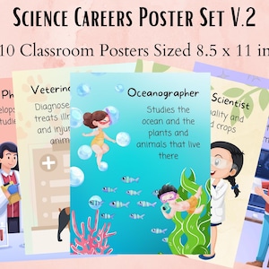 Science Careers Classroom Poster Set V.2, Science Classroom Décor, Women in Science, Anchor Chart, STEM Careers, Math Classroom Decor, gift