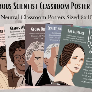 Beroemde wetenschapper klas poster set in neutraal, wetenschap klas decor, vrouwen in de wetenschap, anker grafiek beroemde vrouwen, wiskunde klas decor