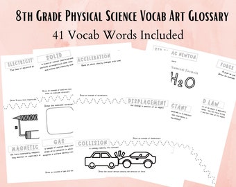 8th Grade Physical Science Vocabulary Art Notes for Middle School Classrooms, Science Curriculum for STEM, Science Notebook Printable