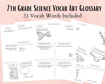 7th Grade Science Vocabulary Art Notes for Middle School Classrooms, Science Curriculum for STEM, STEAM class, Science Notebook Printable