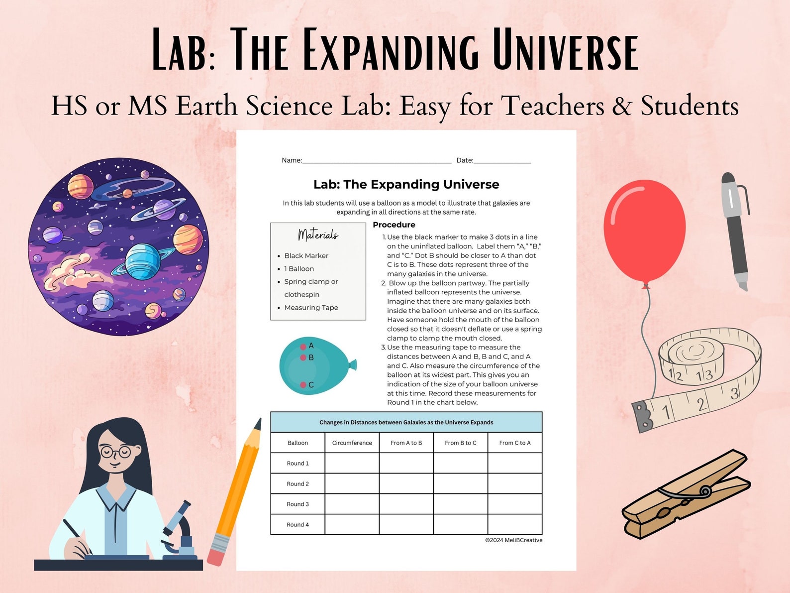 Expanding Science Lesson Lab Sheet: the Expanding Universe, Earth Science Worksheet, Lesson ...
