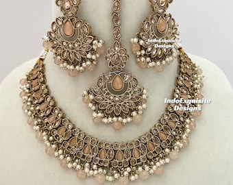 Ensembles de colliers Polki antiques/Collier AD inversé/Bijoux indiens/Bijoux Kundan et Polki de haute qualité/pêche