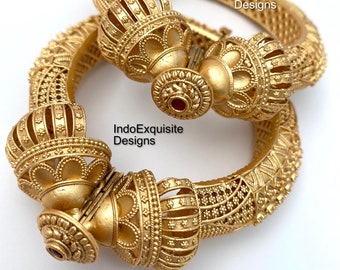 Kada à vis ouvrable plaqué or style Bollywood (une pièce)/bracelets Polki Kundan plaqué or/bracelets joncs de mariée/Pachali Rajwadi