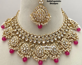 Conjunto de collar Kundan/joyería india/collar Kundan Polki/joyería de alta calidad/conjunto de collar estilo Bollywood/ conjunto de collar de moda