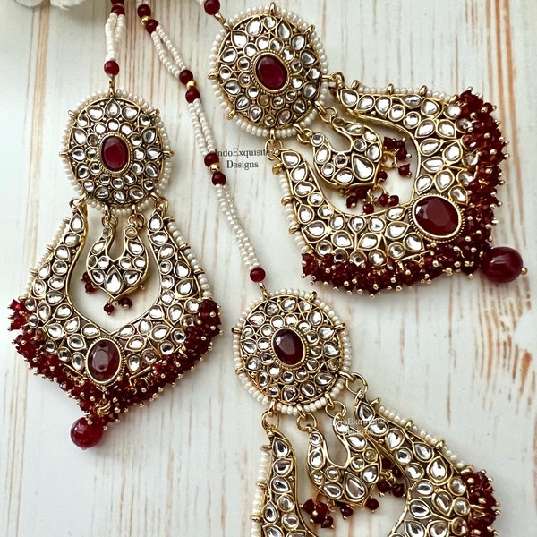 Premium Quality Kundan Earrings and Tikka Set/ Indian Jewelry/ Bollywood Jewelry/ High Quality Jewelry