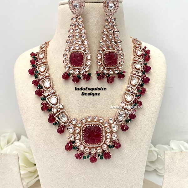 Bollywood style Tyaani Inspired Rose Gold plated kundan Necklace set/uncut polki/Sabyasachi style statement necklace/Kundan polki necklace