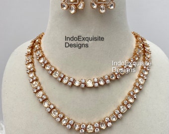 Premium Quality Tyaani Inspired uncut Kundan polki Necklace set back side  foiling/ High quality 2 layer gold plated necklace Set