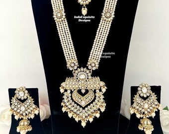 Kundan Raani haar (lange Halskette) / Kundan Halsketten-Set / indischer Schmuck / hochwertiger Kundan und Polki Schmuck / Bollywood Schmuck / Braut lang