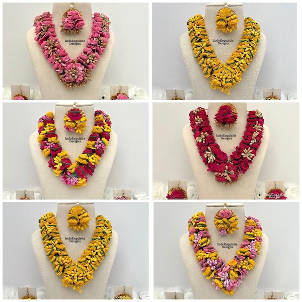 Gorgeous Handcrafted artificial flower/floral jewelry/ Haldi mehndi necklace set/ Indian flower jewelry