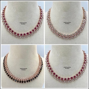 American Diamond only Necklaces in rose gold/ CZ Necklace/Indian Jewelry/ Reception Jewelry/ Bollywood Jewelry/ AD necklaces