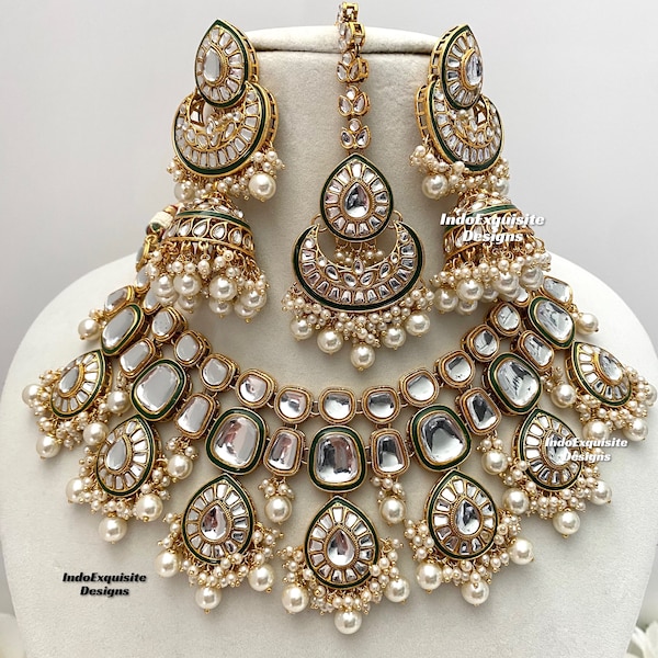 Hochwertige Kundan Halsketten-Set / indischer Schmuck / trendiger indischer Brautschmuck / Brautschmuck