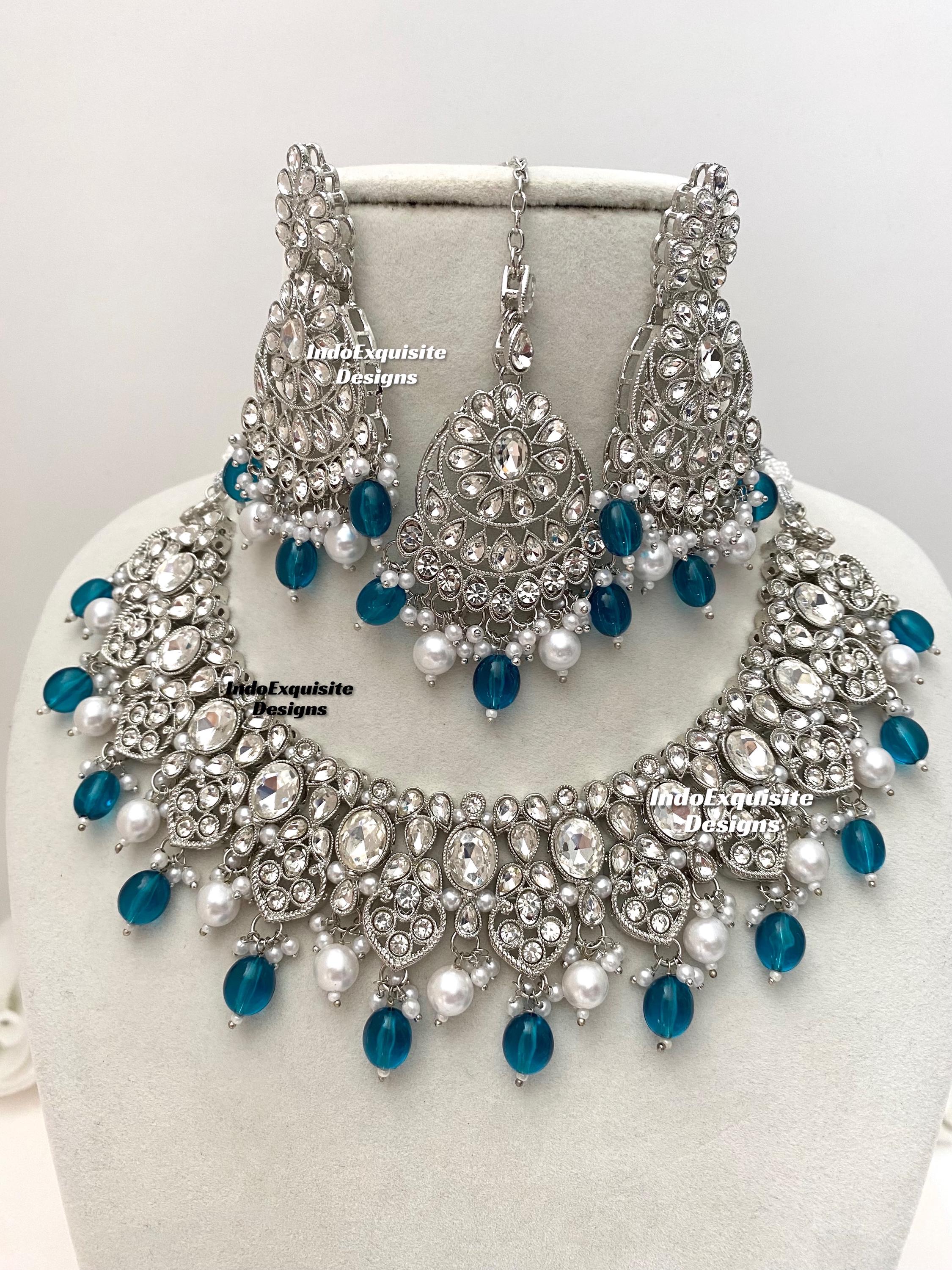 Silver Combinations Stone Necklace Sets/ Indian Jewelry/silver
