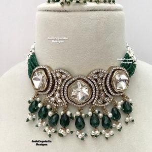Premium quality kundan pearls Choker Set/ Indian Jewelry/unique Kundan choker set/Indian jewelry set/Bridal jewelry/green
