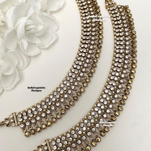 Antique Indian Ghungroo Anklets with triple line white stones/Payal/Punjabi Jhanjra/Indian bridal payal/Bells Anklet/ Payal/Panjeb/anklets