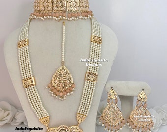 Jadau Choker set und Rani Haar Kombi/ Punjabi Jadau Halsketten Set/Hyderabadi Schmuck/ Jadau Choker und Perlen Rani haar