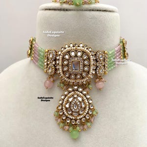 Premium quality kundan pearls Choker Set/ Indian Jewelry/unique Kundan choker set/Indian jewelry set/Bridal jewelry/mint pink/pista pink