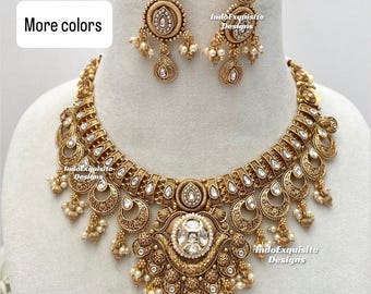 Premium quality Gold plated necklace set/Indian gold plated  jewelry/Traditional Jewelry/Real Gold look Jewelry