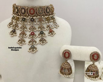 Elegant Antique gold Polki Pakistani Choker Set/Indian Jewelry/High quality kundan Polki jewelry/unique choker set