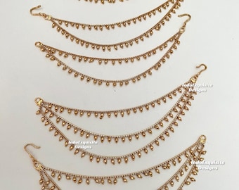 Premium quality gold plated saharey (pair)/ kann chain/Bahubali chains/Indian Jewelry hair accessories/Gold look saharey