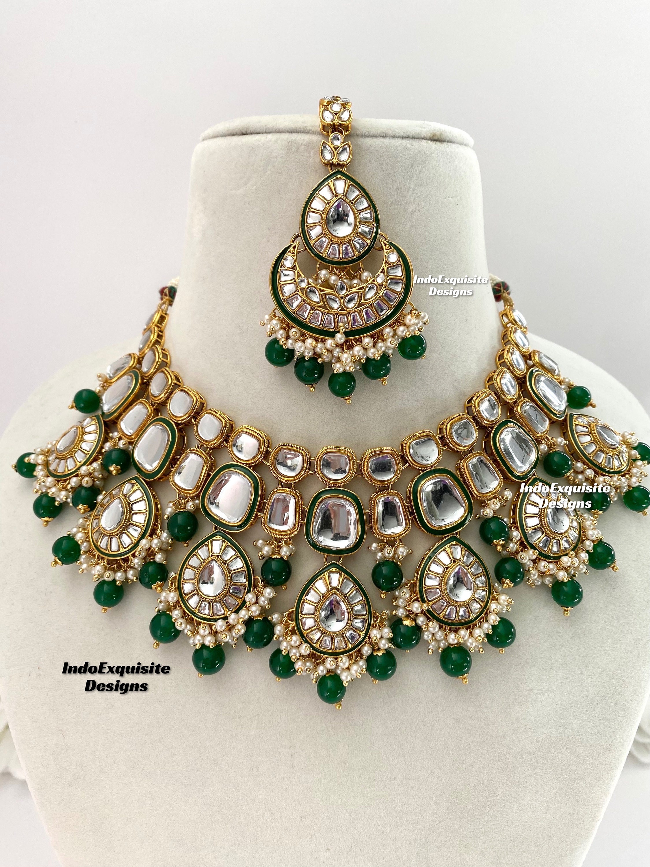 I Jewels 18K Gold Plated Indian Wedding Necklace Set – Kundan & Pearl - View #5