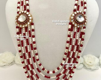 Wunderschöne Perlen mehrschichtige Bräutigam Mala Set / Perlenketten-Set für Männer / indischer Hochzeitsschmuck / Sherwani Mala
