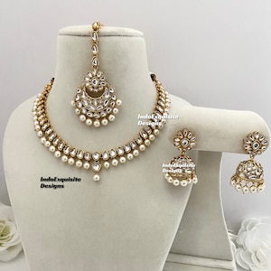 Kundan Necklace Set/Indian jewelry/Kundan Polki Necklace/High quality jewelry/single line necklace set