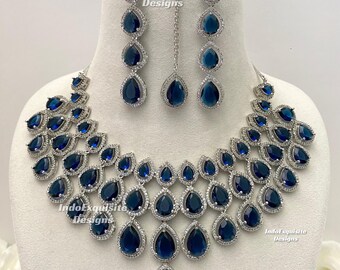 American Diamond Necklace Set/CZ Necklace/Indian Jewelry/ Statement AD necklace set/Reception necklace set