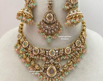 Premium quality kundan statement Necklace Set/ Indian Jewelry/unique Kundan choker set/Indian jewelry set
