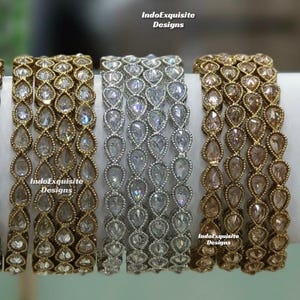 Bracelets polki de qualité supérieure (4 pièces) / Bracelets joncs diamants américains inversés / Bijoux de mariage indiens / Bracelets indiens / Kangan / Kade / bracelets