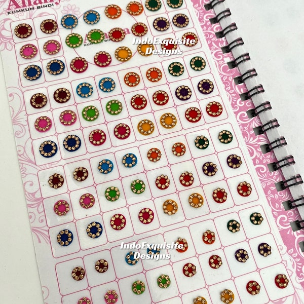 Velvet Bindi book included assorted colors and sizes(960 bindis in a book) /Indian forehead stickers/Face tatto