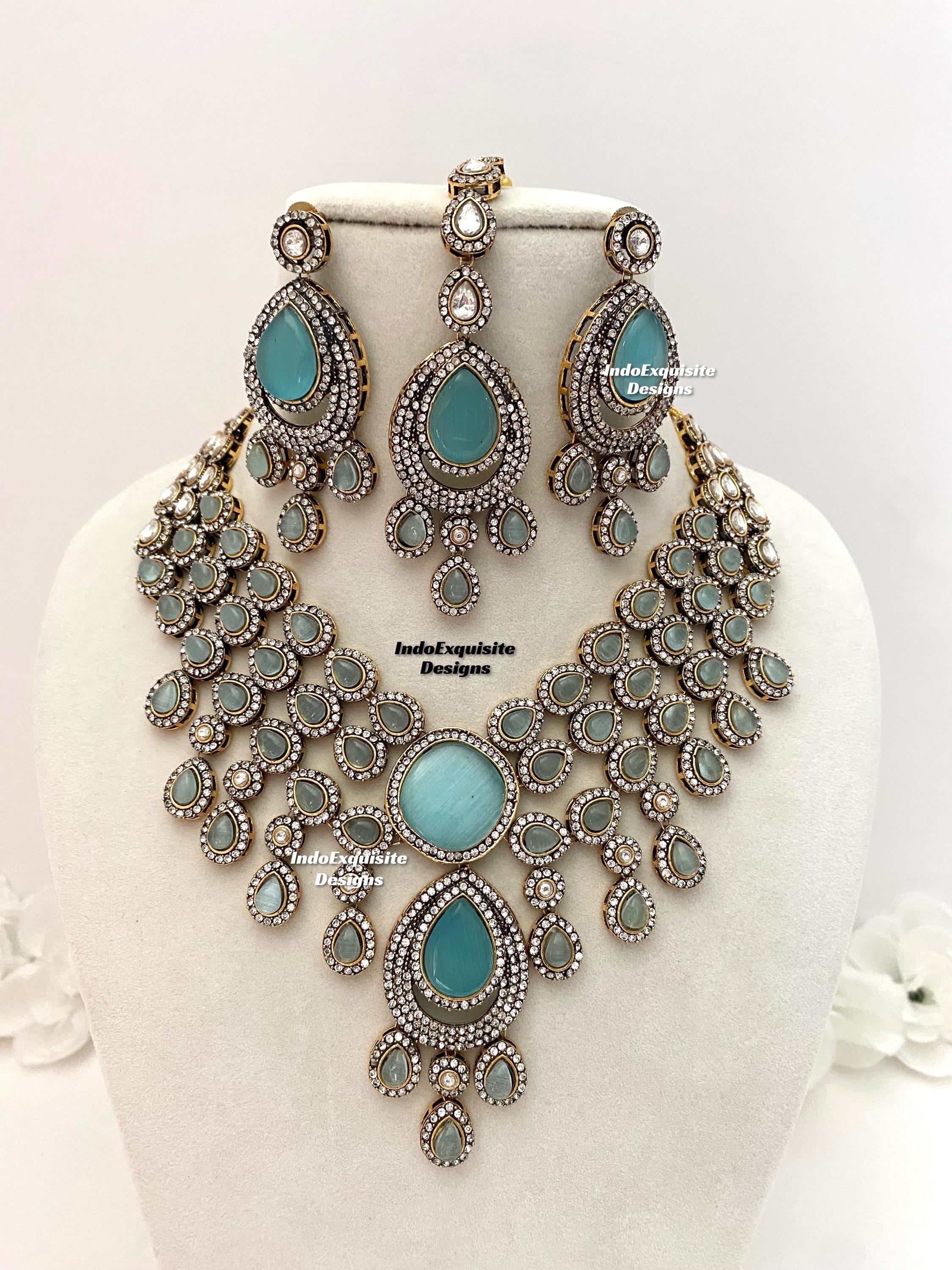 Elegant Bollywood Style Victorian Monalisa Stones Necklace Set