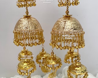 Traditional Exclusive Golden Kaleere, Wedding Kalire/Bridal Kaleere/high quality patra kaleere/ Punjabi bridal kaleere with hanging birds